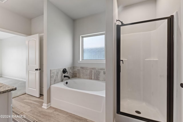 bathroom featuring vanity and independent shower and bath