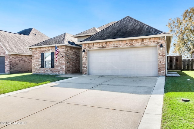 view of front facade with a garage and a front lawn