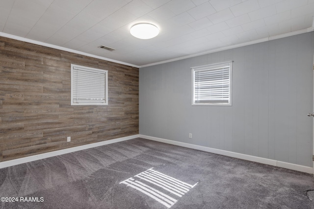 903 S Shireview Cir, Abbeville, LA 70510 - carpeted empty room featuring ornamental molding and wood walls