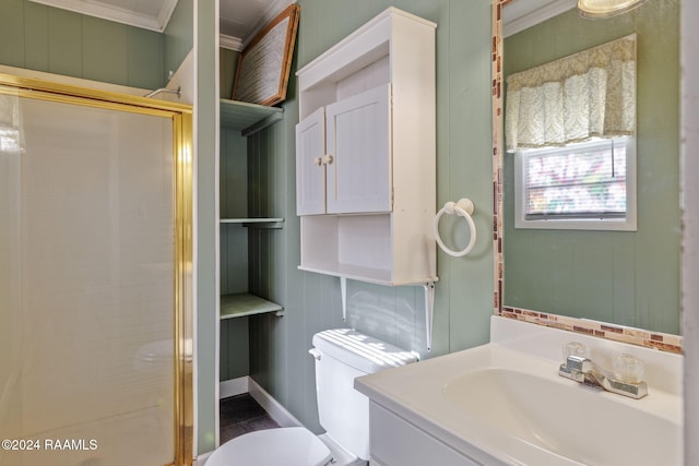 903 S Shireview Cir, Abbeville, LA 70510 - bathroom featuring crown molding, a stall shower, and vanity