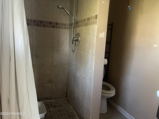 bathroom with toilet and a shower with curtain