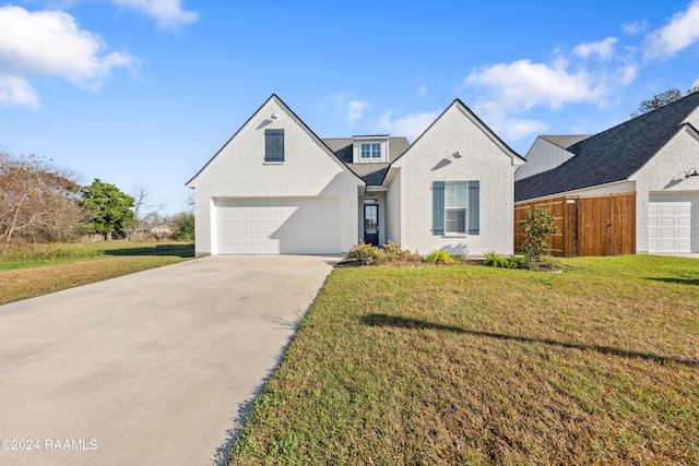 view of front of home featuring a garage and a front lawn