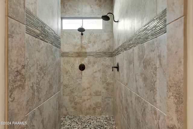 interior details featuring a tile shower