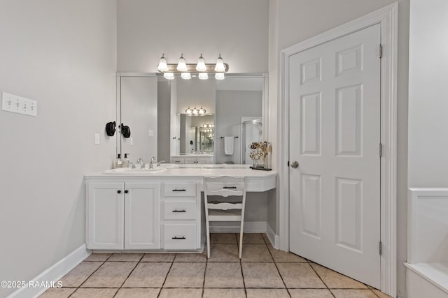 bathroom with vanity and tile patterned floors