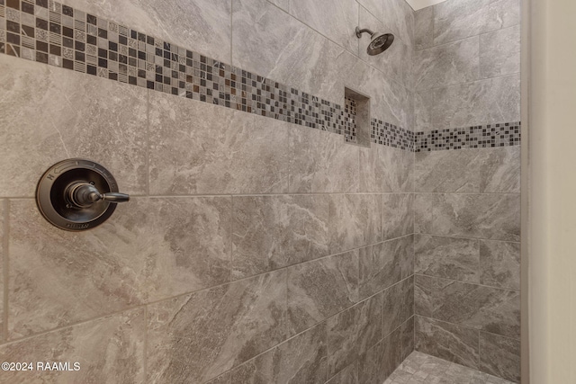 interior details featuring a tile shower