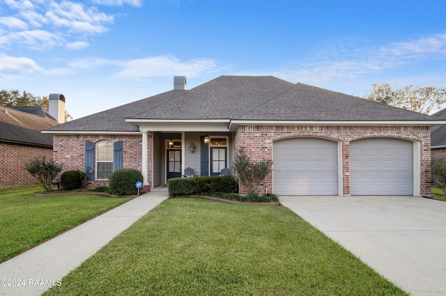 view of front facade with a garage and a front lawn