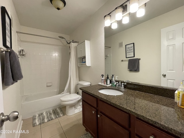 full bathroom featuring tile patterned floors, vanity, toilet, and shower / bathtub combination with curtain