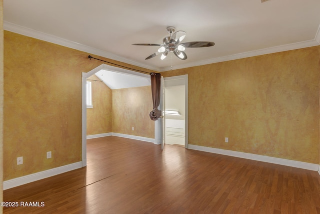 interior space featuring ceiling fan, crown molding, and hardwood / wood-style flooring