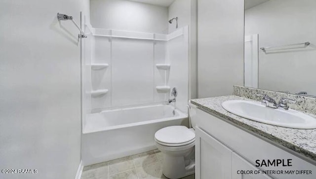 full bathroom with shower / washtub combination, vanity, and toilet