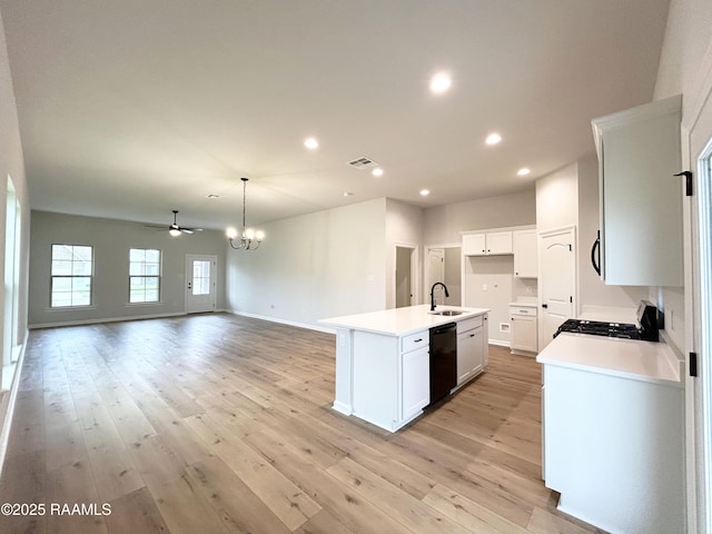 304 Weaver Way, Maurice, LA 70555 - kitchen featuring dishwasher, stove, a chandelier, a ceiling fan, and light wood-type flooring