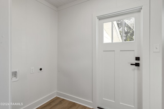 entryway with wood-type flooring