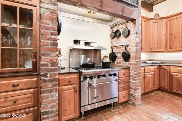 kitchen featuring high end stainless steel range