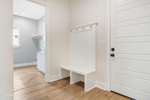 mudroom featuring light hardwood / wood-style flooring