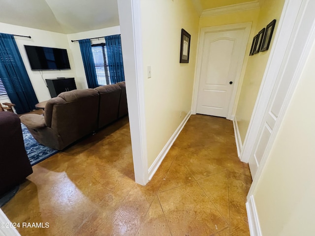 corridor featuring lofted ceiling