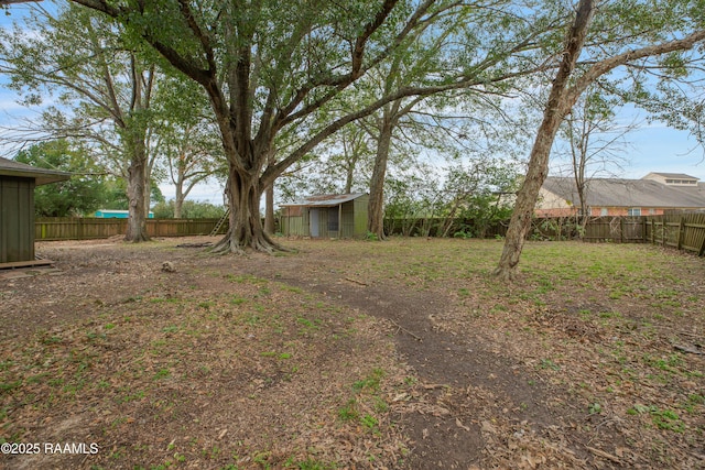 view of yard featuring a shed