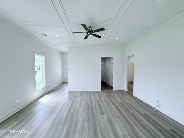 213 Berchman Oaks Dr, Lafayette, LA 70506 - spare room with ceiling fan, coffered ceiling, visible vents, and baseboards