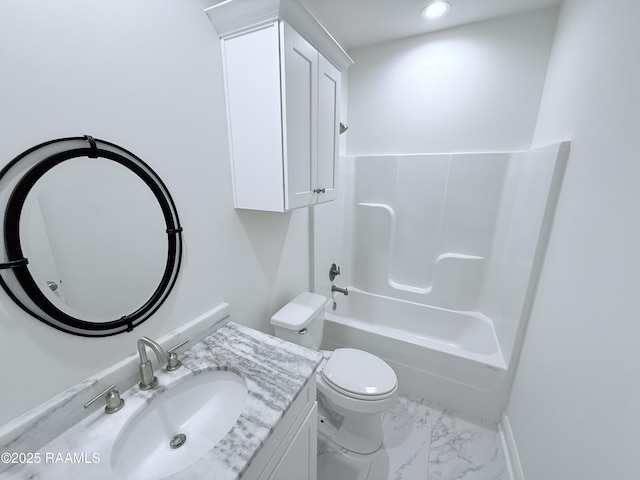 full bathroom with toilet, shower / bathtub combination, and vanity