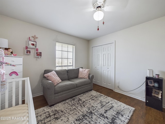 living room with dark wood-type flooring