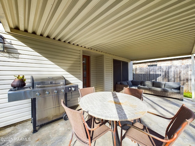 view of patio featuring a grill and outdoor lounge area