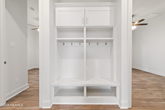102 Fillmore Way, Lafayette, LA 70506 - mudroom featuring a ceiling fan and wood finished floors