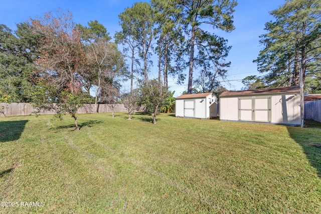 view of yard with a storage shed