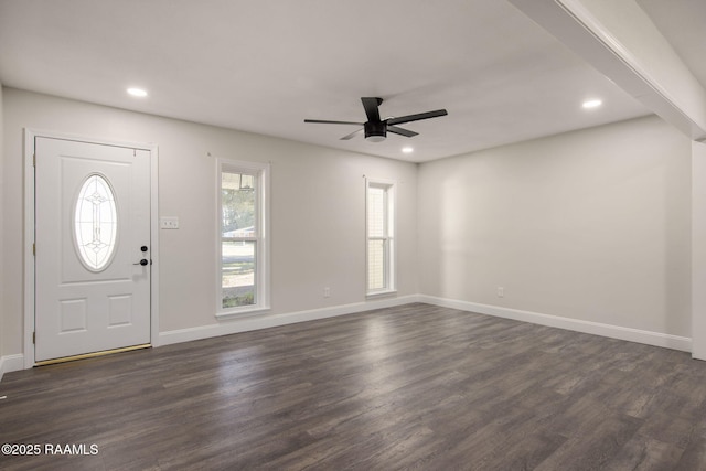 foyer featuring dark hardwood / wood-style floors and ceiling fan