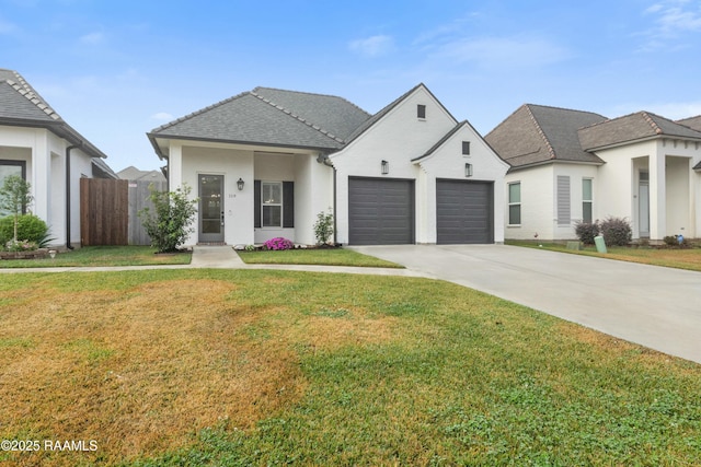 view of front of property featuring a garage and a front yard