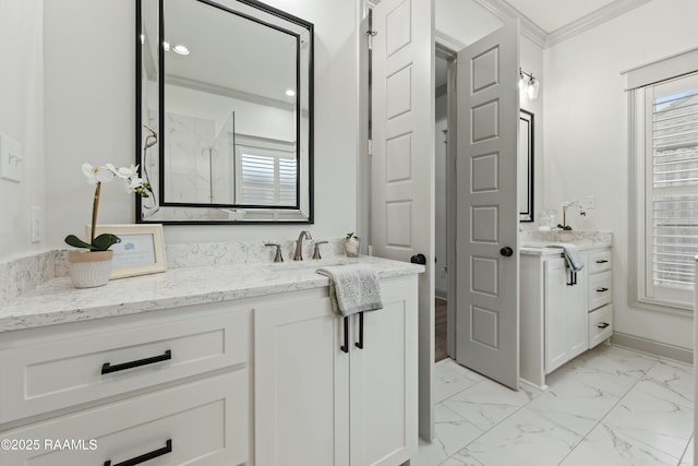 bathroom featuring vanity and crown molding