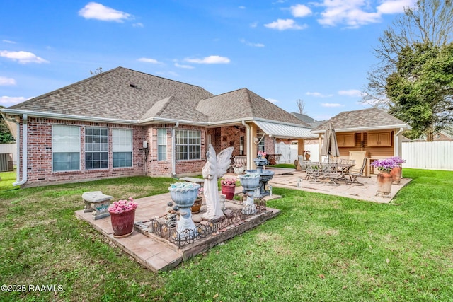 back of house with a patio, cooling unit, and a lawn