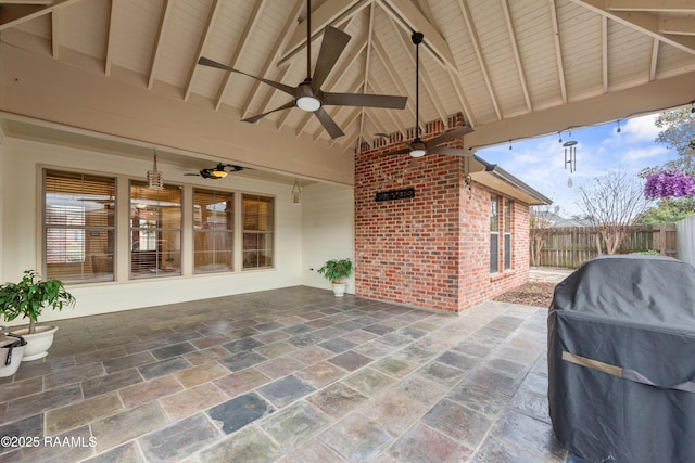 view of patio / terrace featuring area for grilling and ceiling fan