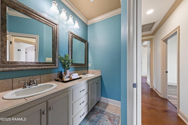 bathroom featuring vanity and ornamental molding