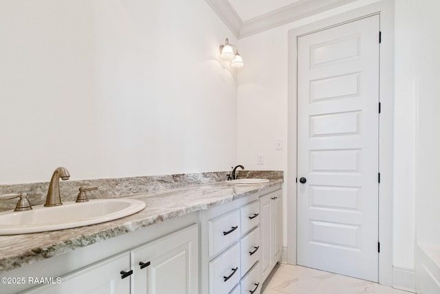 bathroom featuring vanity and crown molding