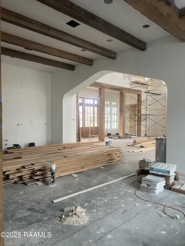 miscellaneous room featuring beamed ceiling