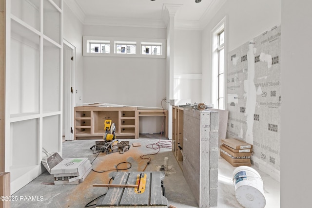 mudroom featuring crown molding