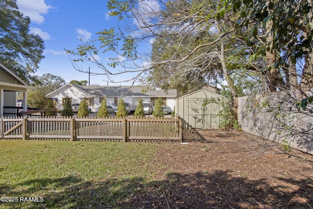 view of yard with a storage unit