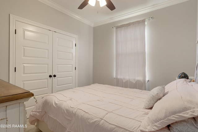 105 Ember Grove Xing, Lafayette, LA 70508 - bedroom featuring ornamental molding, a closet, and ceiling fan