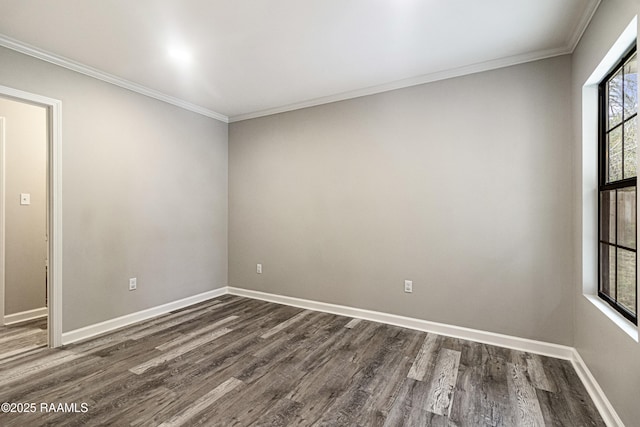 empty room featuring crown molding and dark hardwood / wood-style floors