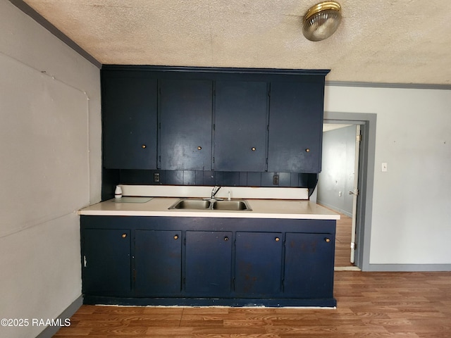 kitchen featuring a sink, a textured ceiling, and wood finished floors