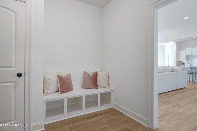 mudroom featuring light hardwood / wood-style flooring