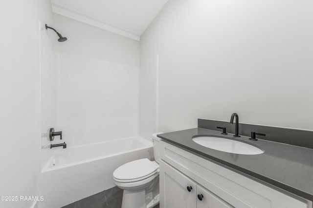 full bathroom with tile patterned flooring, vanity, toilet, and shower / tub combination