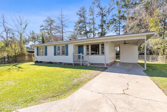 ranch-style house with a front lawn and a carport