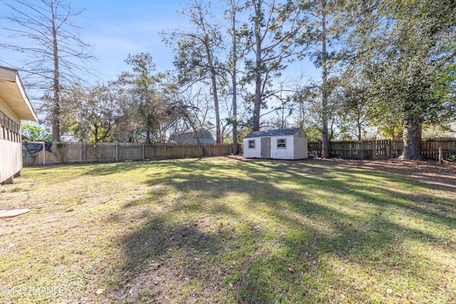 view of yard with a storage shed