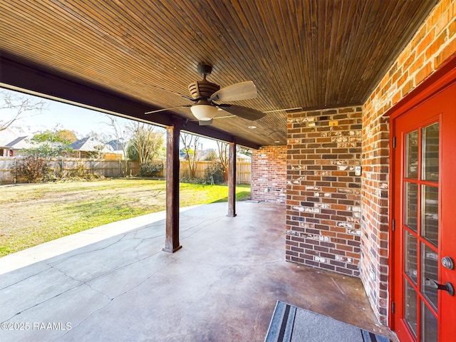 view of patio / terrace with french doors and ceiling fan