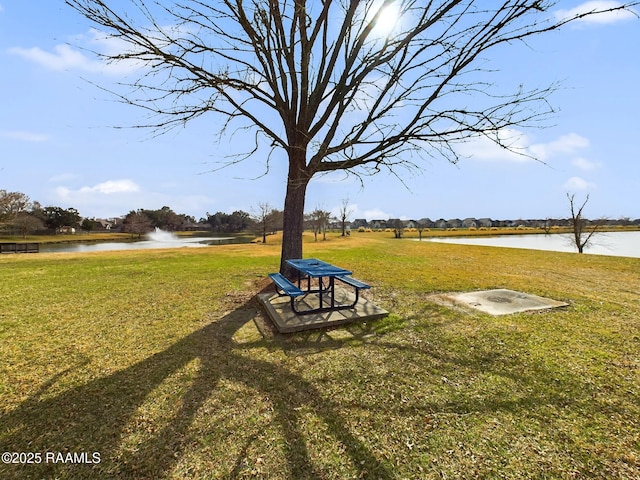 view of yard with a water view