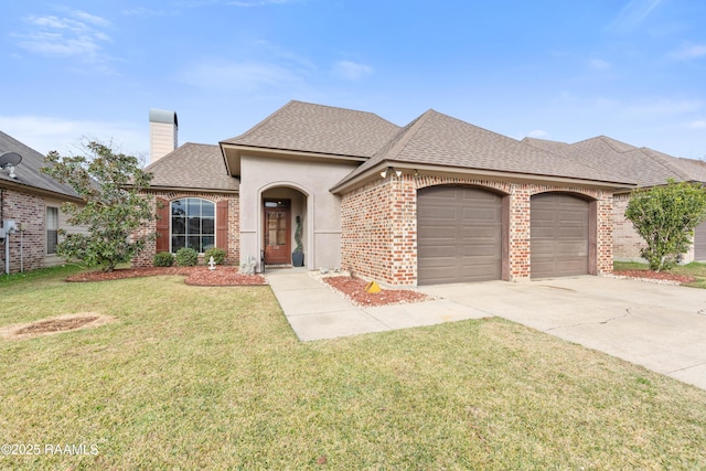 view of front facade with a garage and a front lawn