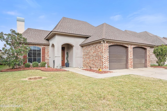 view of front facade featuring a garage and a front yard