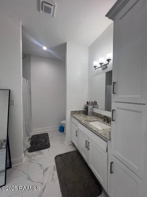 bathroom with vanity and a shower with curtain