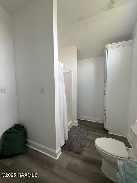 bathroom featuring hardwood / wood-style floors and toilet