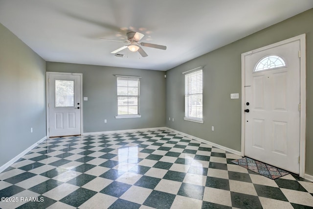 entryway with ceiling fan