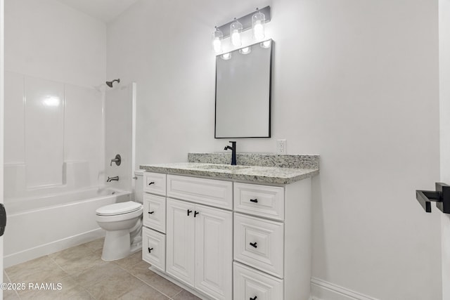 full bathroom featuring tile patterned flooring, vanity, toilet, and bathing tub / shower combination